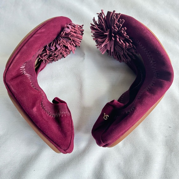 YS YOSI SAMRA Samara Suede Pom Foldable Ballet Flats Size 8 Rosewood NIB - Picture 7 of 10